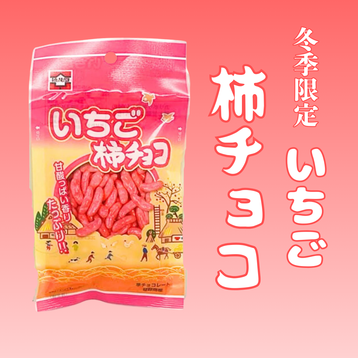 【冬期限定】止まらないおいしさ！浪花屋製菓　柿チョコ　いちご　40ｇ